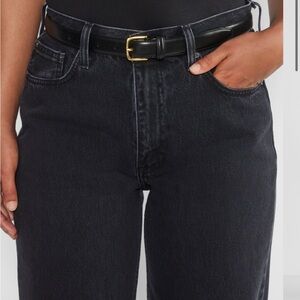 Aritzia essential black leather brass belt